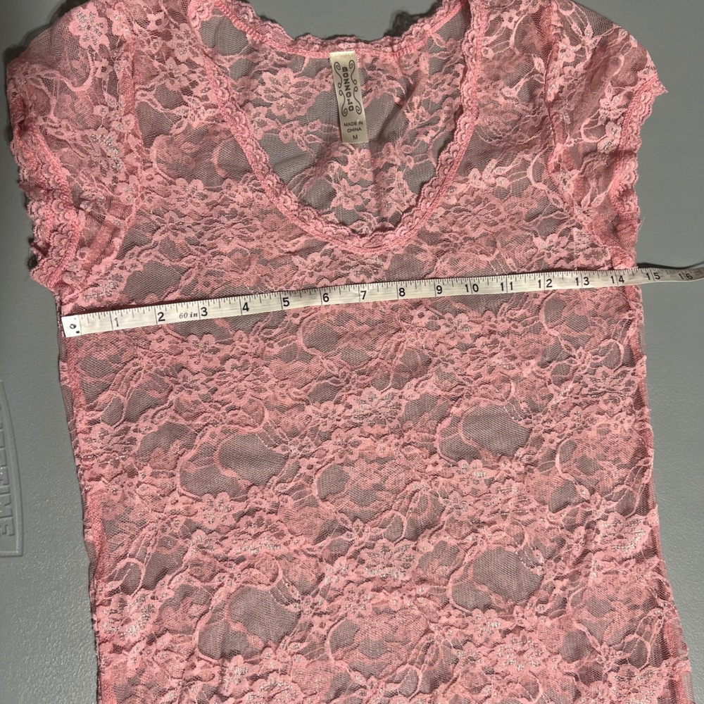 Y2K Pink Sheer Lace Top Coquette Fairy Grunge - Picture 4 of 7
